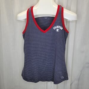 Champion Red, White, Blue V-Neck Striped Tank, S